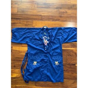 Vintage Health Kimono Robe Women Small Blue Excellent Embroidered Phoenix Floral